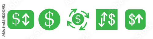 Currency exchange icon with dollar sign and arrows in circular motion.  money cycle icon. money return on investment sign.