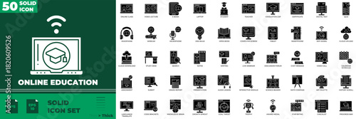 Online Education Solid Editable Icons set
