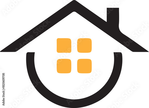 Illustration of simple house icon with orange windows