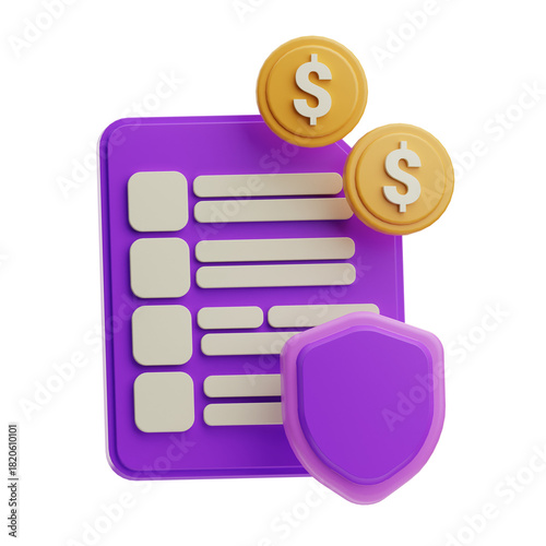 3D model of a financial insurance shield icon.