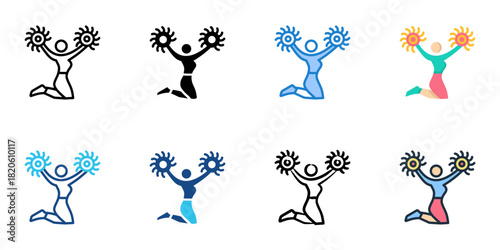 Cheerleading icon set multiple style collection 
