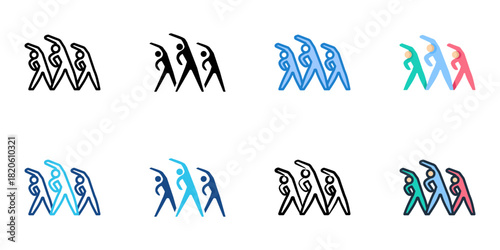 Aerobics icon set multiple style collection 
