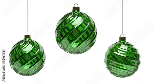 Green Swirl Christmas Ornaments, isolated on transparent background
