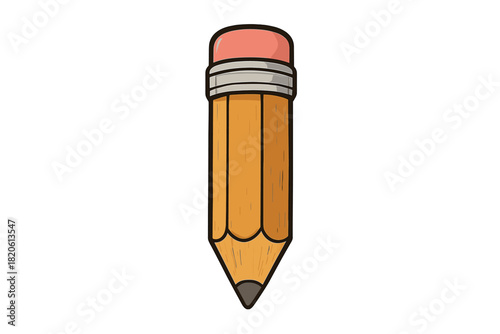 Sharpened wooden pencil with pink rubber eraser and metal ferrule isolated on white
