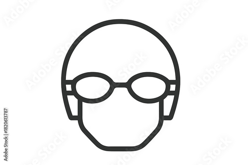 Simple black and white outline of a person's head wearing swimming goggles for water sports