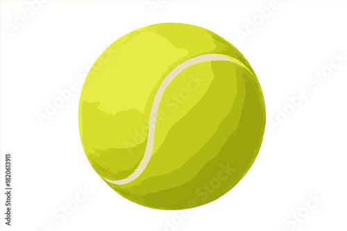 Vibrant neon yellow tennis ball isolated on white background for competitive sports game