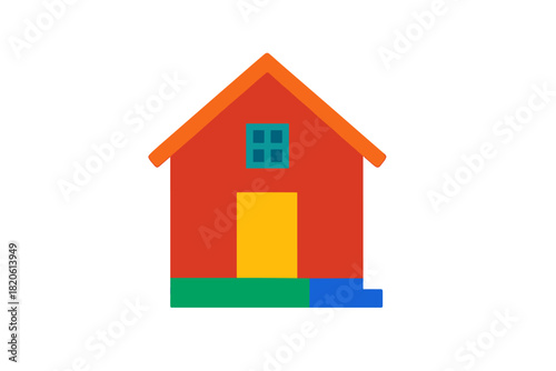 Simple geometric house icon with bright primary colors isolated on a white background