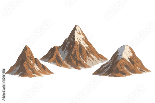 Three stylized snow-capped mountain peaks isolated on a pure white background
