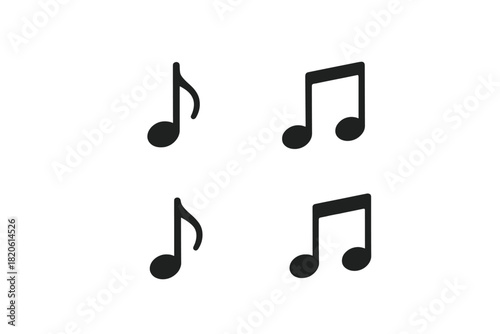 Collection of four black musical notes representing sound and melody icons