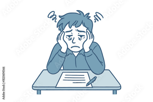 Overwhelmed person suffering burnout and extreme fatigue sitting at desk