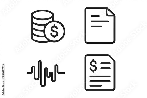 Essential financial data and business analysis elements showing money documents and graphs
