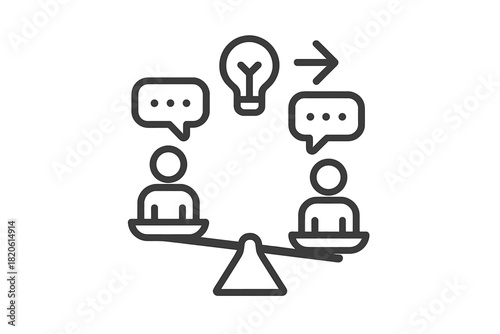 Collaborative idea exchange and problem-solving balance scale concept