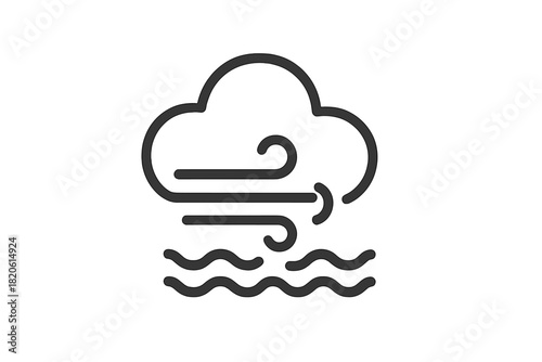 Strong wind blowing from a cloud over wavy water surface lines minimalist design