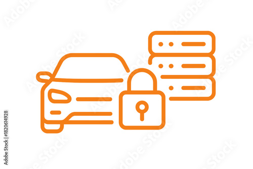 Automotive cybersecurity concept showing vehicle, locked padlock, and server racks