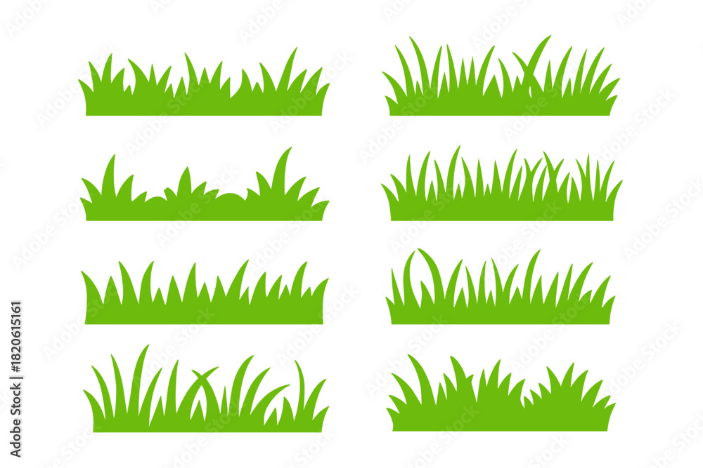 Obraz premium Collection of various green grass borders and lawn silhouettes for natural design