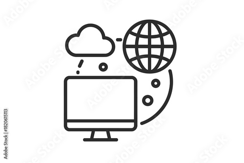 Global network connection showing data transfer between cloud storage and desktop computer screen