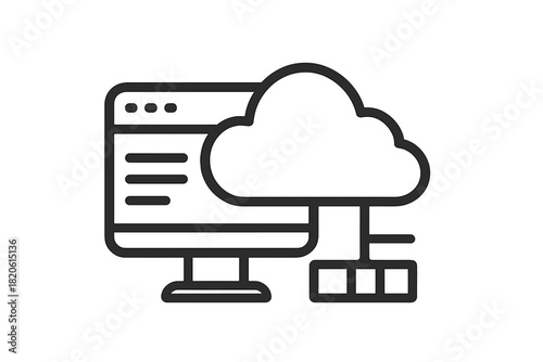 Cloud computing data synchronization and network connection icon on a desktop monitor screen