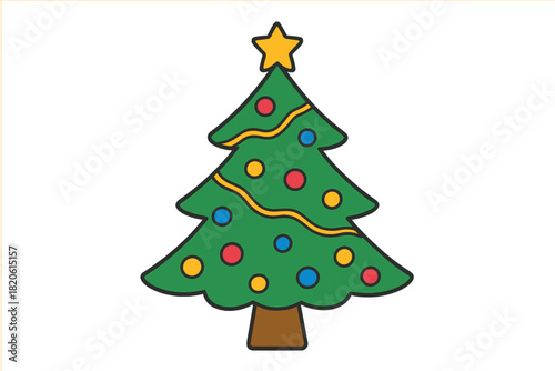 Simple decorated Christmas tree with colorful ornaments and a star topper
