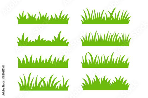 Collection of various green grass borders and lawn silhouettes for natural design