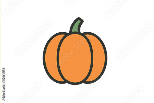 Simple orange pumpkin with green stem for autumn harvest and Halloween decoration
