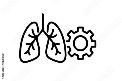 Human lungs organ next to a cogwheel symbolizing respiratory health and mechanical function