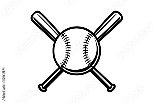 Classic black and white emblem with crossed baseball bats and stitched ball