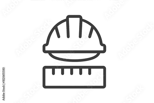 Construction safety hard hat and measurement ruler for engineering planning