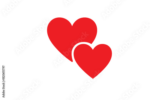 Pair of vibrant red heart shapes overlapping slightly on a clean white background