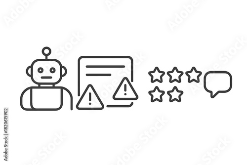 Artificial intelligence bot error warnings and customer feedback rating icons