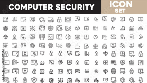 Computer and Cyber security thin line icons set. Editable stroke.one line icon with white background