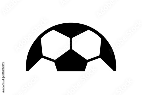 Minimalist black and white soccer ball partially visible in simple graphic style