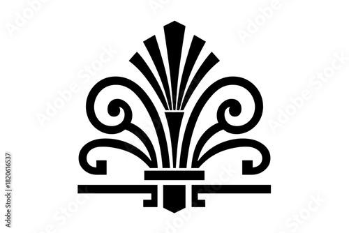 Elegant symmetrical black and white Art Deco flourish ornament for decoration