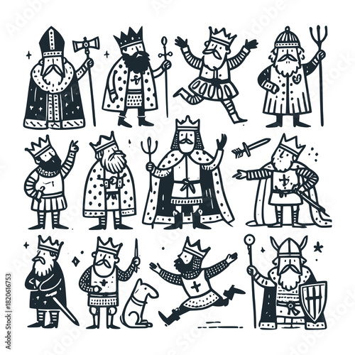 Children's line scribble of playful king