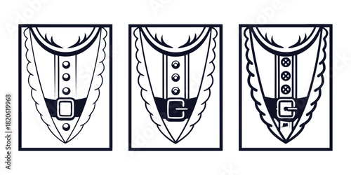 Three illustrations of a Santa Claus suit collar and belt.