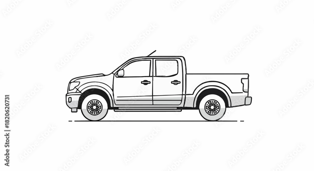 Fototapeta premium Modern Pickup Truck Icon Illustration Using Neat Outlines, Very Minimal Shading, and Smooth Simple Geometry for UI and Branding Projects