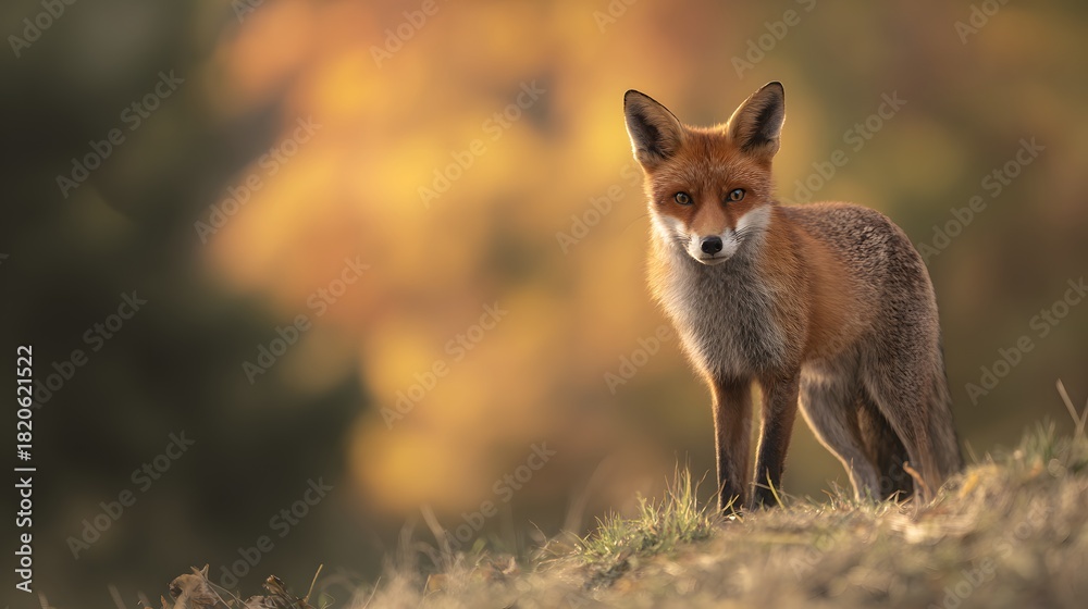 Fototapeta premium Majestic red fox portrait bathed in golden light a stunning wildlife moment of serene forest beauty