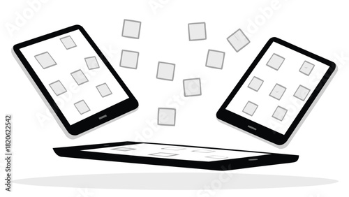 Abstract geometric composition featuring hundreds of levitating square tiles in a vibrant multi colored gradient creating a futuristic and dynamic visual effect