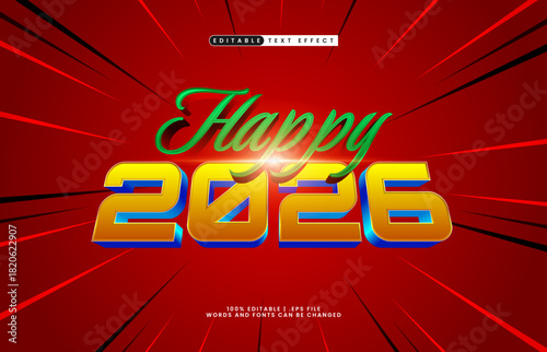 happy 2026 new year editable text effect