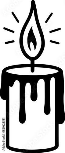 The image displays a black and white silhouette of a candle with a lit wick and melting wax dripping down its sides