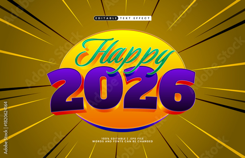 happy 2026 new year editable text effect