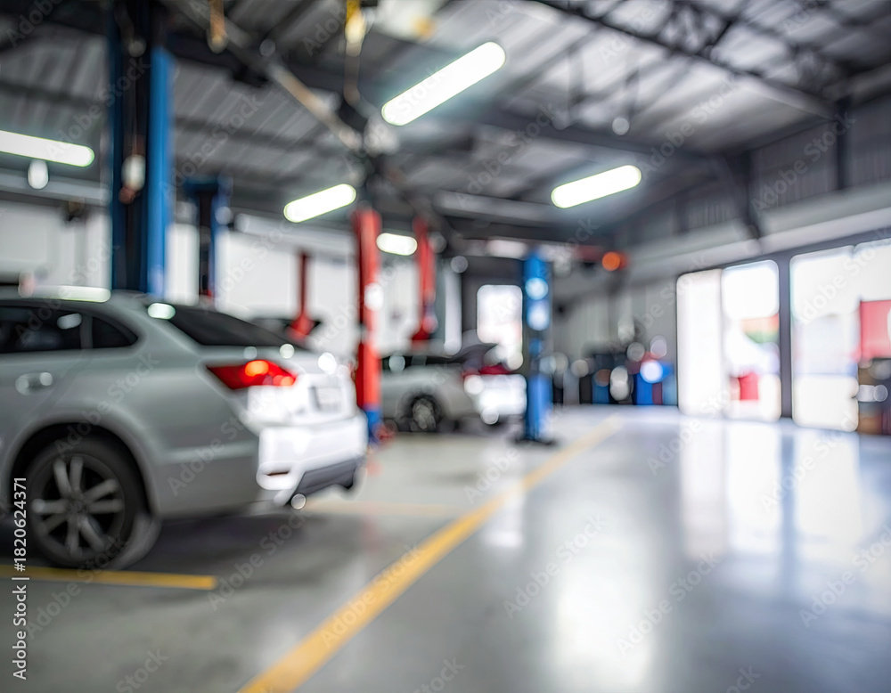 custom made wallpaper toronto digitalAuto shop garage blurred, lifts, cars inside