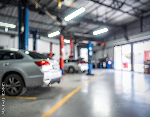 Wallpaper Mural Auto shop garage blurred, lifts, cars inside Torontodigital.ca
