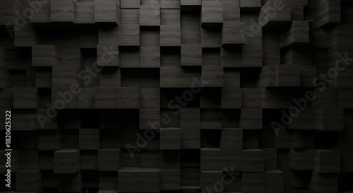 Dark textured background with abstract geometric 3d cubes and irregular block patterns.