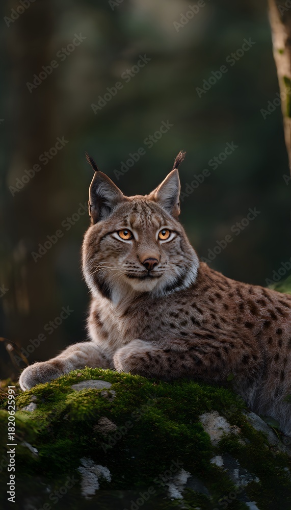 Fototapeta premium Alert Eurasian lynx portrait reveals peaceful nature conservation a stunning wildlife moment