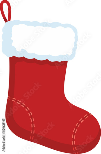 Festive Christmas Stocking: A classic red Christmas stocking, adorned with a fluffy white cuff, symbolizing the joyous spirit of the holiday season, is ready to be filled with treats and treasures.