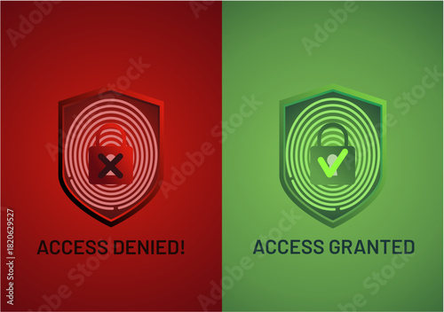 Cybersecurity Access Control - Access Granted and Access Denied Icons. Best for cybersecurity themed Designs, Authentication UI, network Security Designs, IT infographics. Vector Illustration