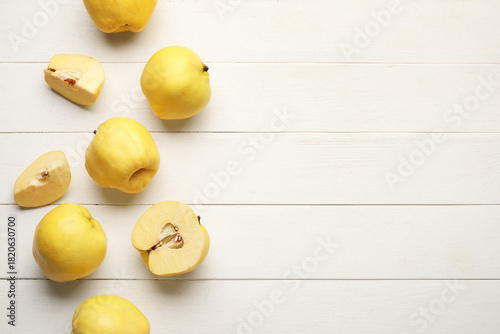 Fresh yellow quince fruits ...