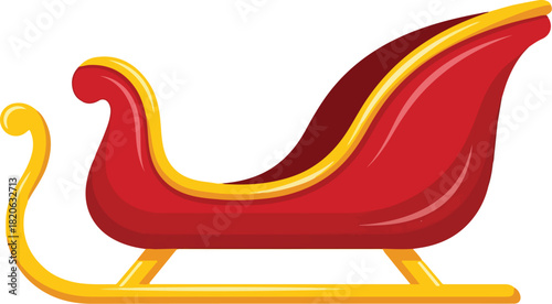 Holiday Sleigh: An illustration of a vibrant red sleigh, trimmed with gold accents, ready for a festive winter journey, evoking joy and anticipation.