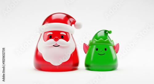 Bright Jelly Santa and Elf Friends in Minimal Scene