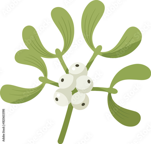 Mistletoe Branch Illustration: A stylized representation of a sprig of mistletoe, showcasing its delicate green leaves and iconic white berries.